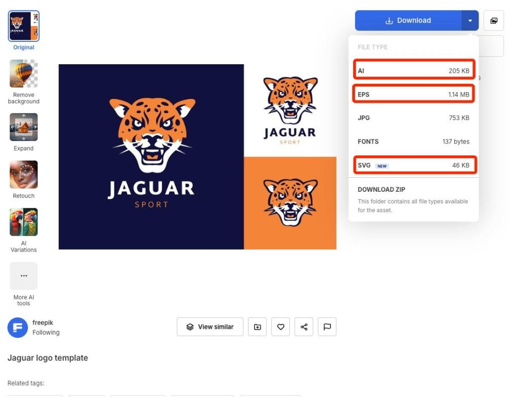 Vector jaguar logo graphic downloaded from Freepik for editing