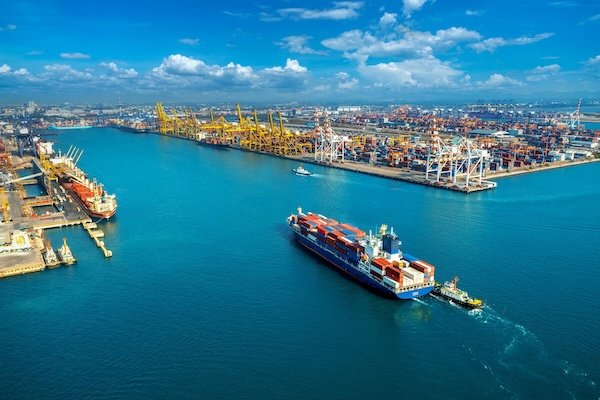 Container ship carrying sea freight cargo from China