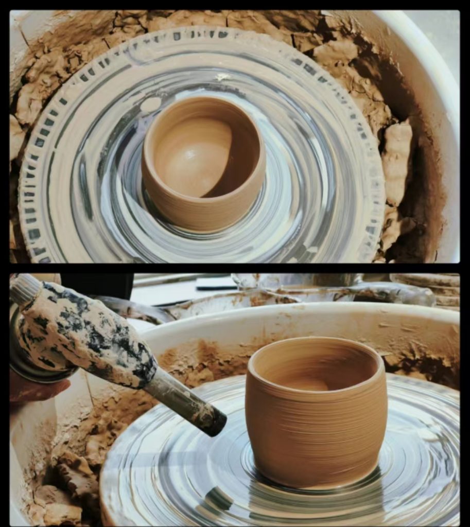 Buyer inspecting mug samples before placing a bulk order