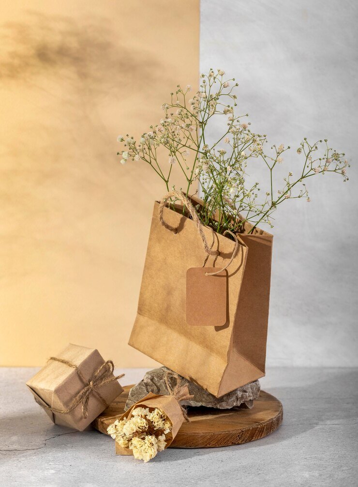 Elegant gift packaging arrangement highlighting sustainable bag choices
