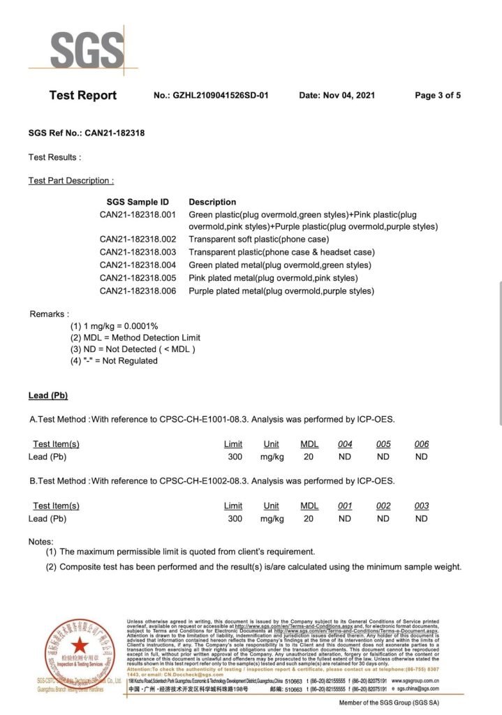 Sample SGS product testing certification report