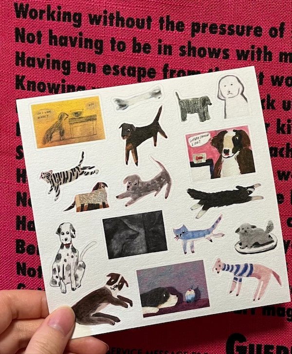 Sticker sheet featuring various artistic dog illustrations