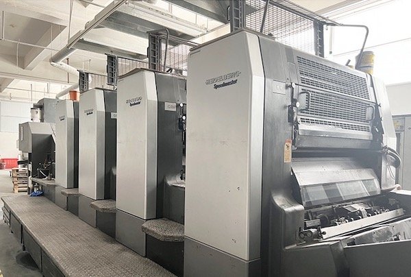 Large Heidelberg Speedmaster printing machines in a factory