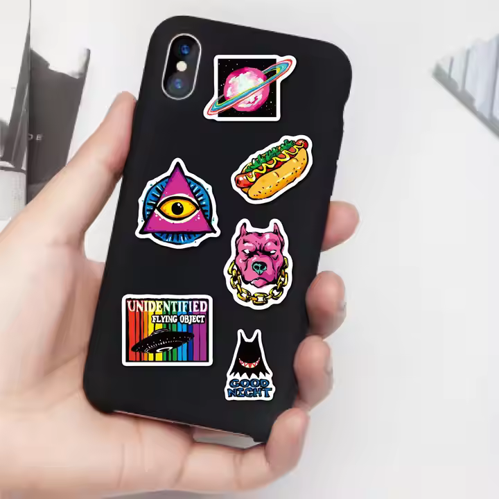Wholesale stickers displayed in various shapes and colors