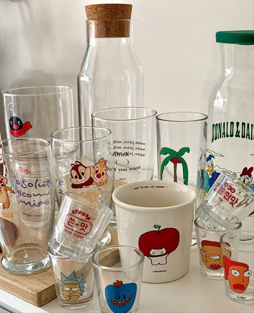 Glass cup printed with a colorful UV inkjet design