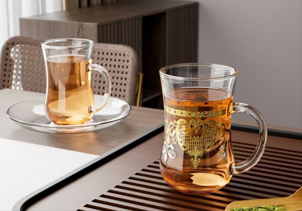 Glass cup rim decorated with gold hot stamping foil