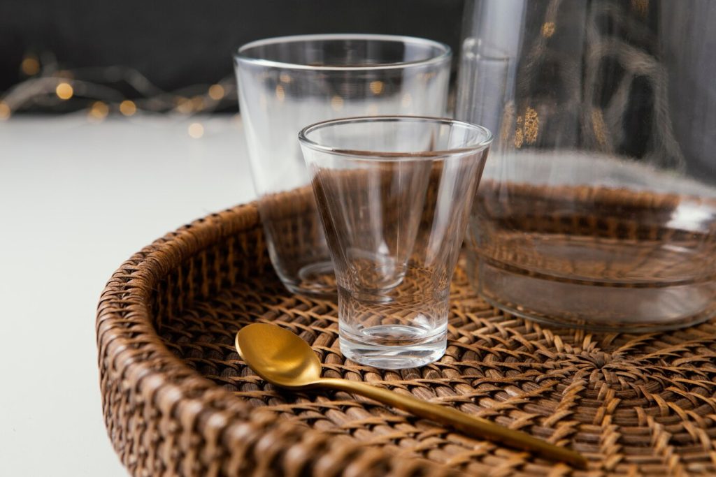 elegant glassware arranged on a table