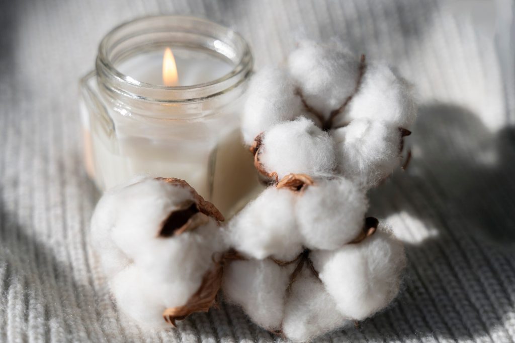 Raw cotton plant fibers used to make candle wicks