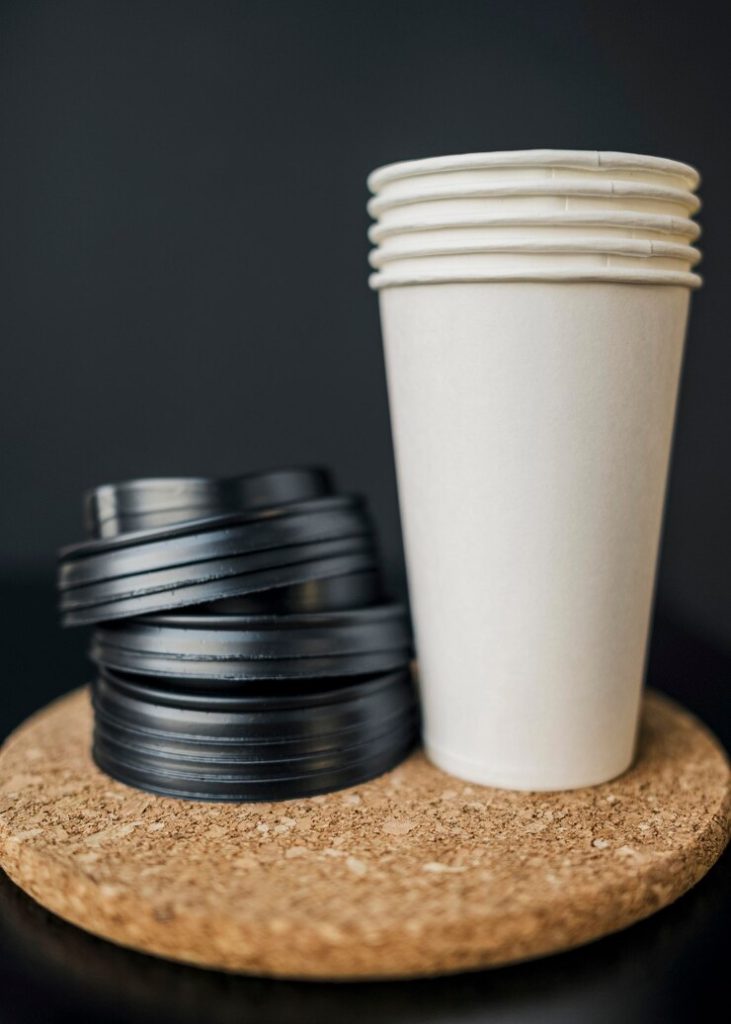Plastic coffee cups with lids used for takeaway drinks