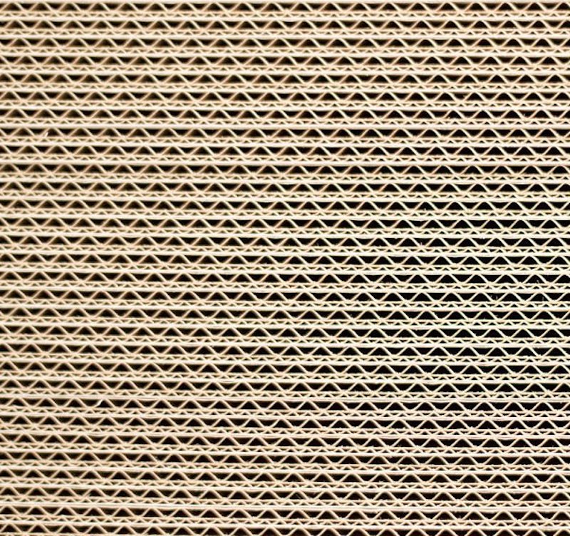 Close-up of corrugated cardboard texture showing its layered structure