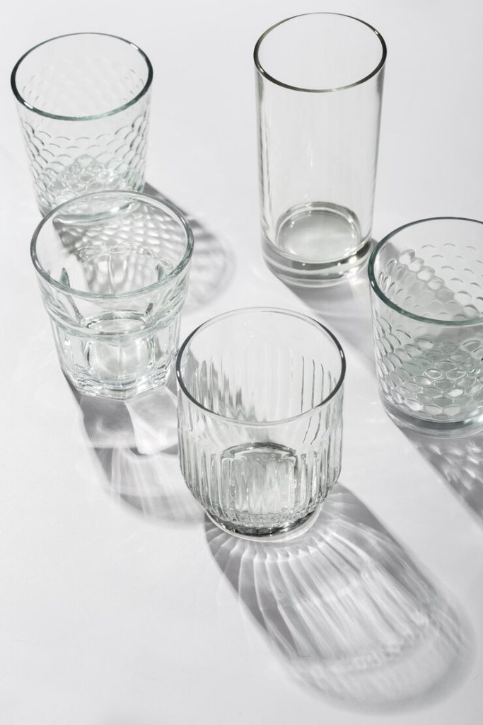 Assortment of glass cups on display before bulk ordering