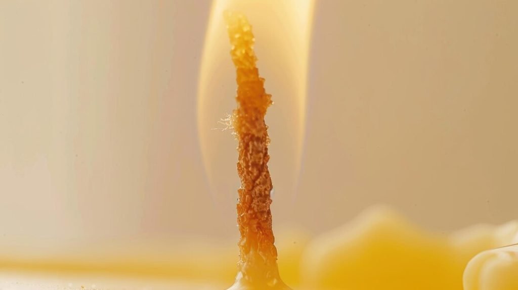 Close-up of a flickering candle flame in a cozy setting