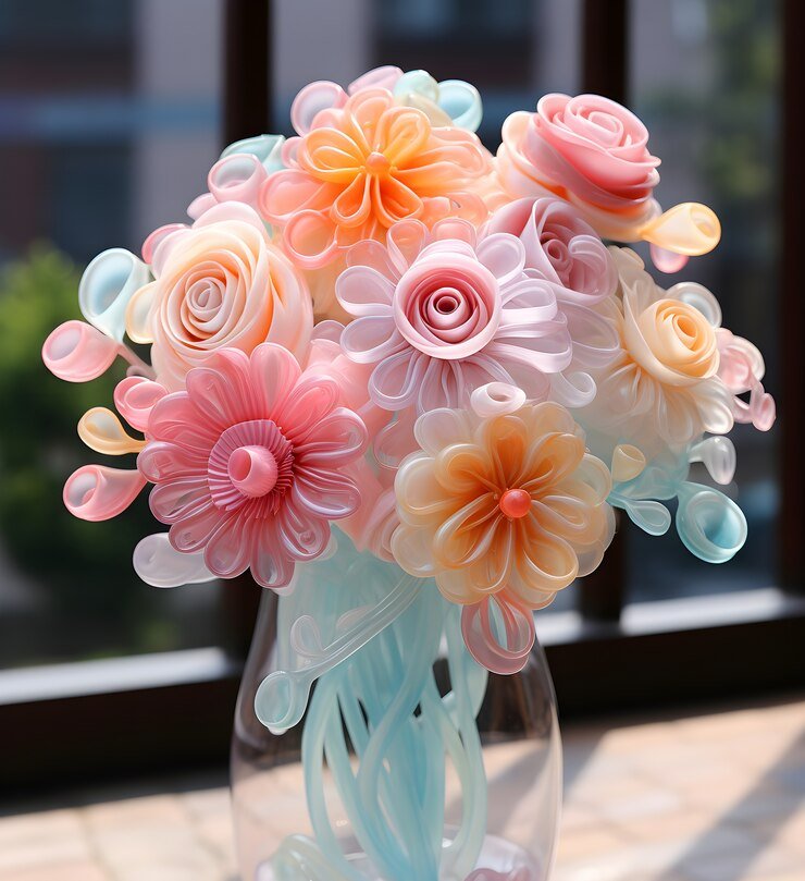 Colorful balloon flowers in a vase