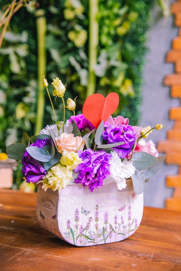 Colorful bouquet with heart shaped accent