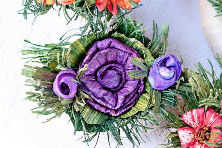 Purple flower made of dried grass