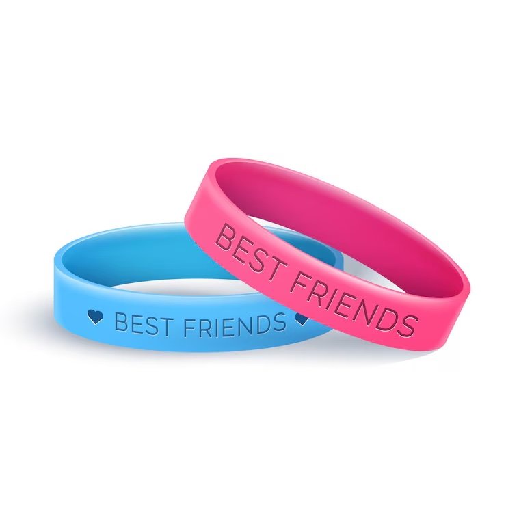 blue and pink rubber best friends bracelets