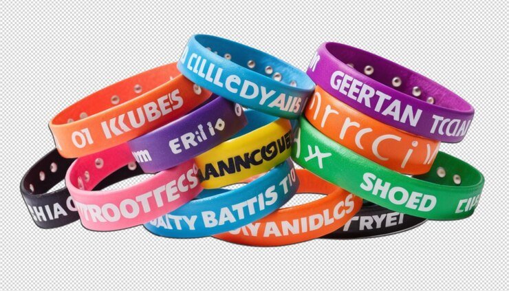 colorful rubber wristbands with text