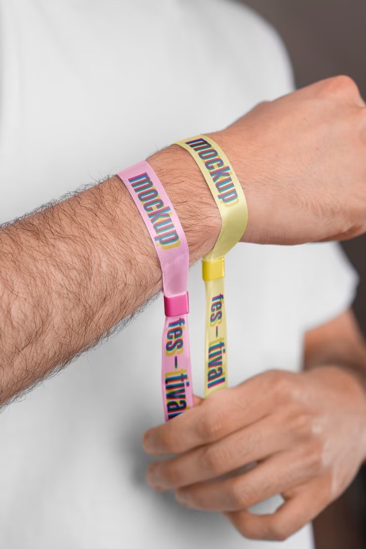 mockup wristbands in pink and yellow