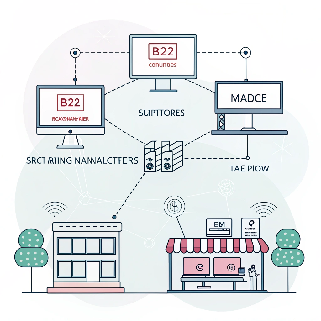 Minimal flat illustration showing modern B2B sourcing platforms