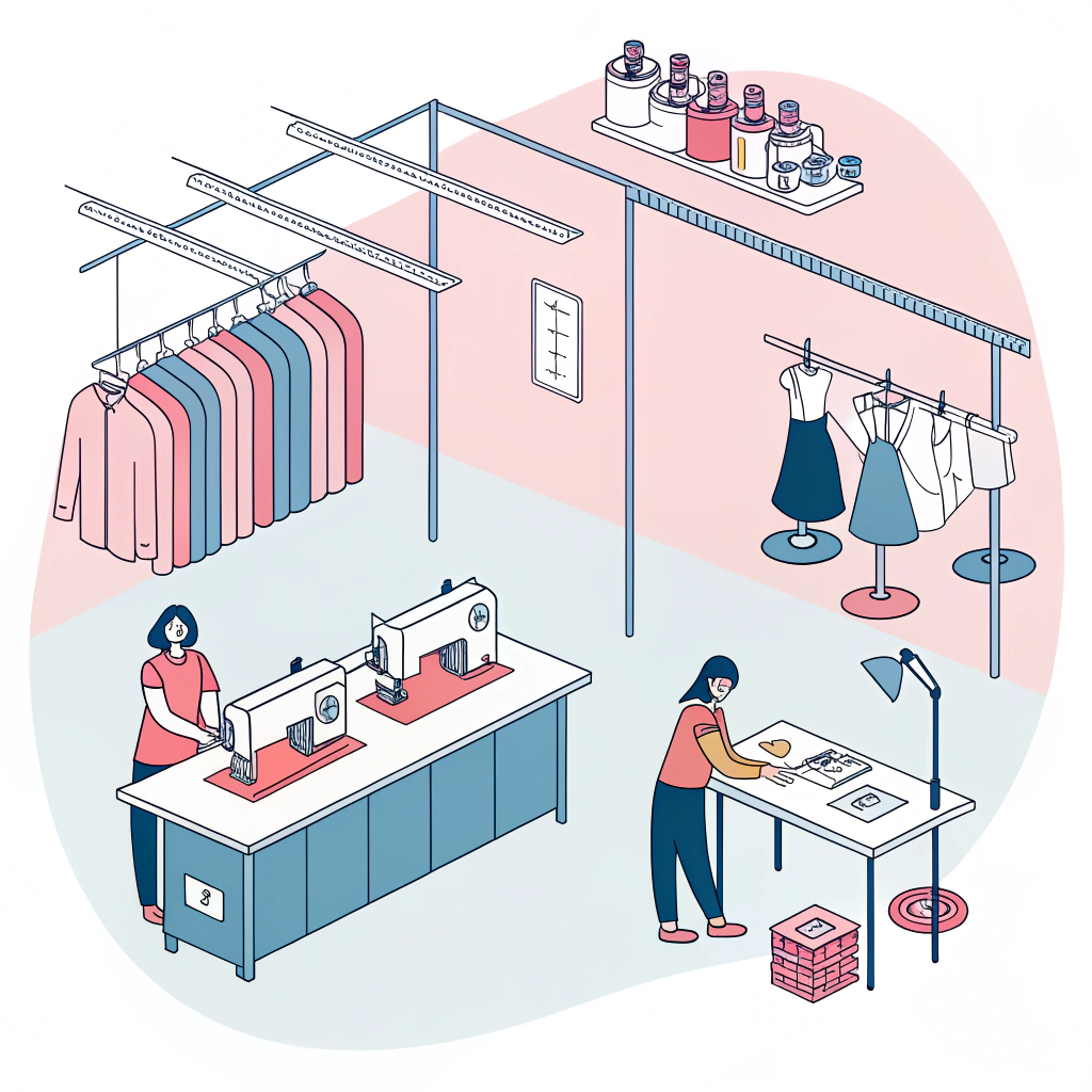 Minimal flat illustration of modern clothing production technology