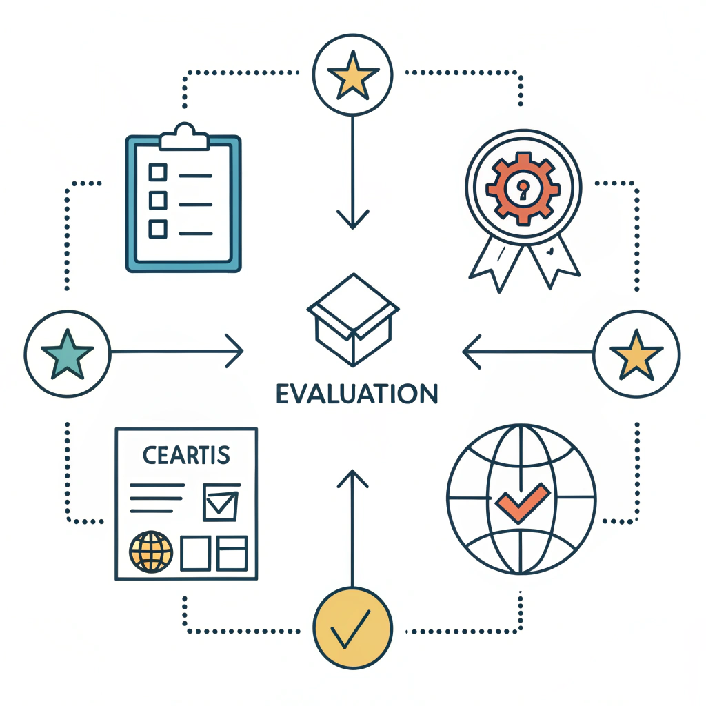 Minimalist illustration of freight forwarder evaluation process with abstract icons.