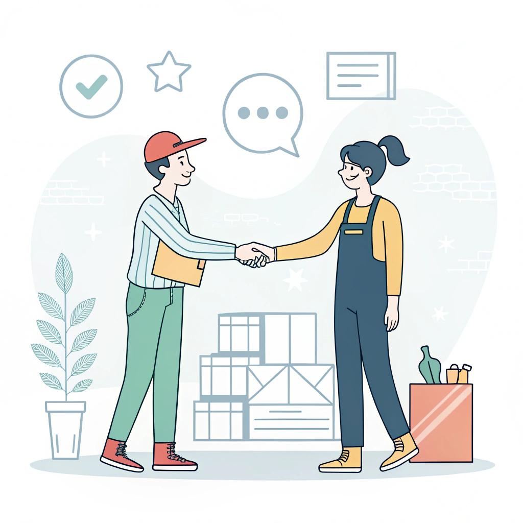simple flat design showing two figures shaking hands to represent trust