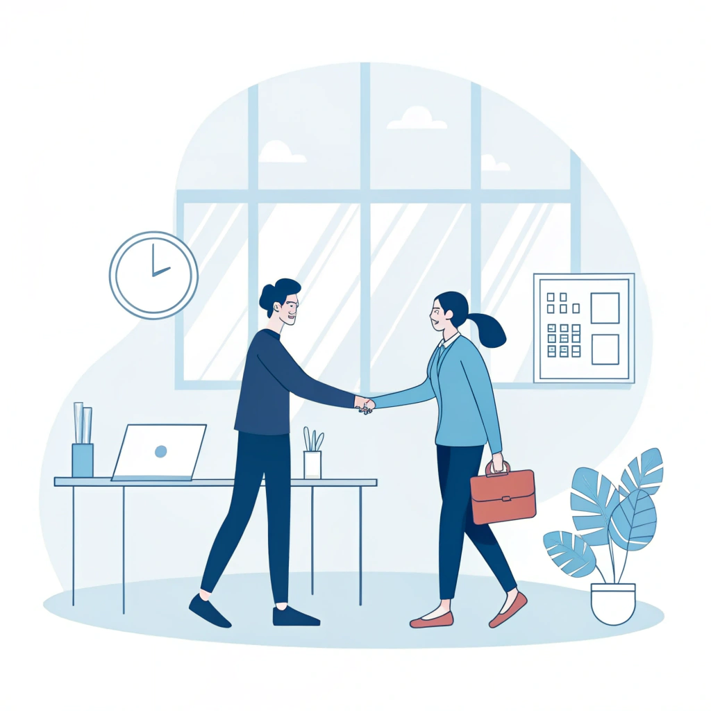 Minimal flat illustration of a business handshake for contract negotiations