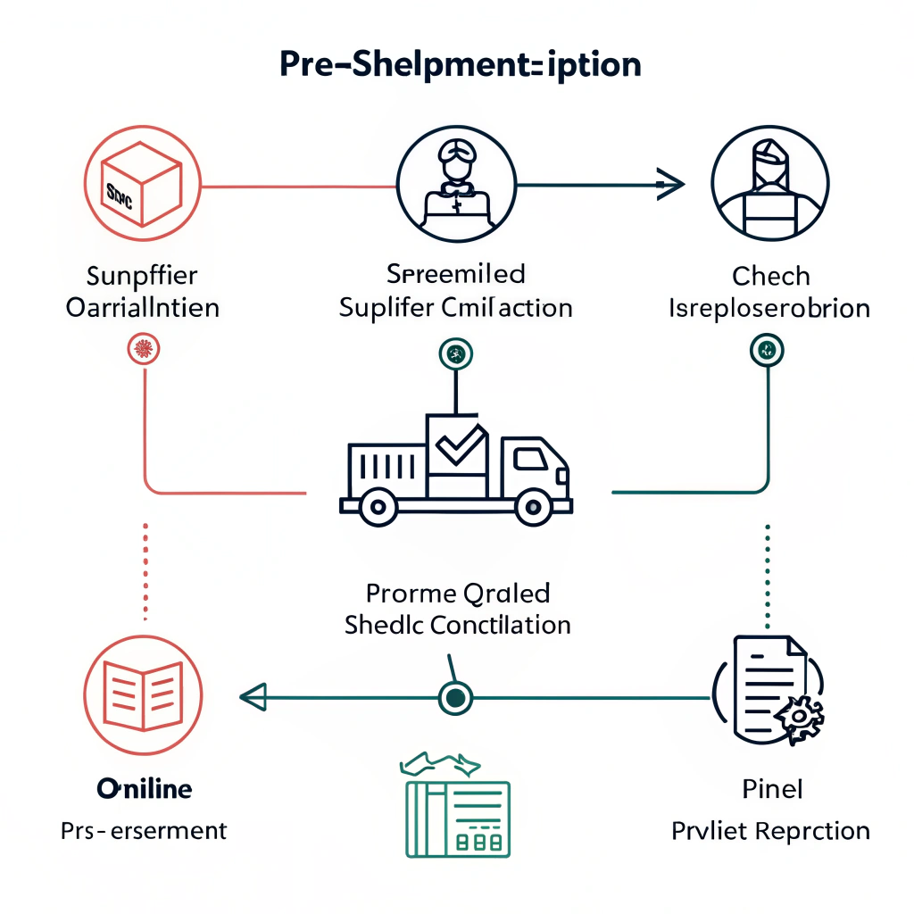 minimal flow diagram of pre-shipment inspection steps in flat style