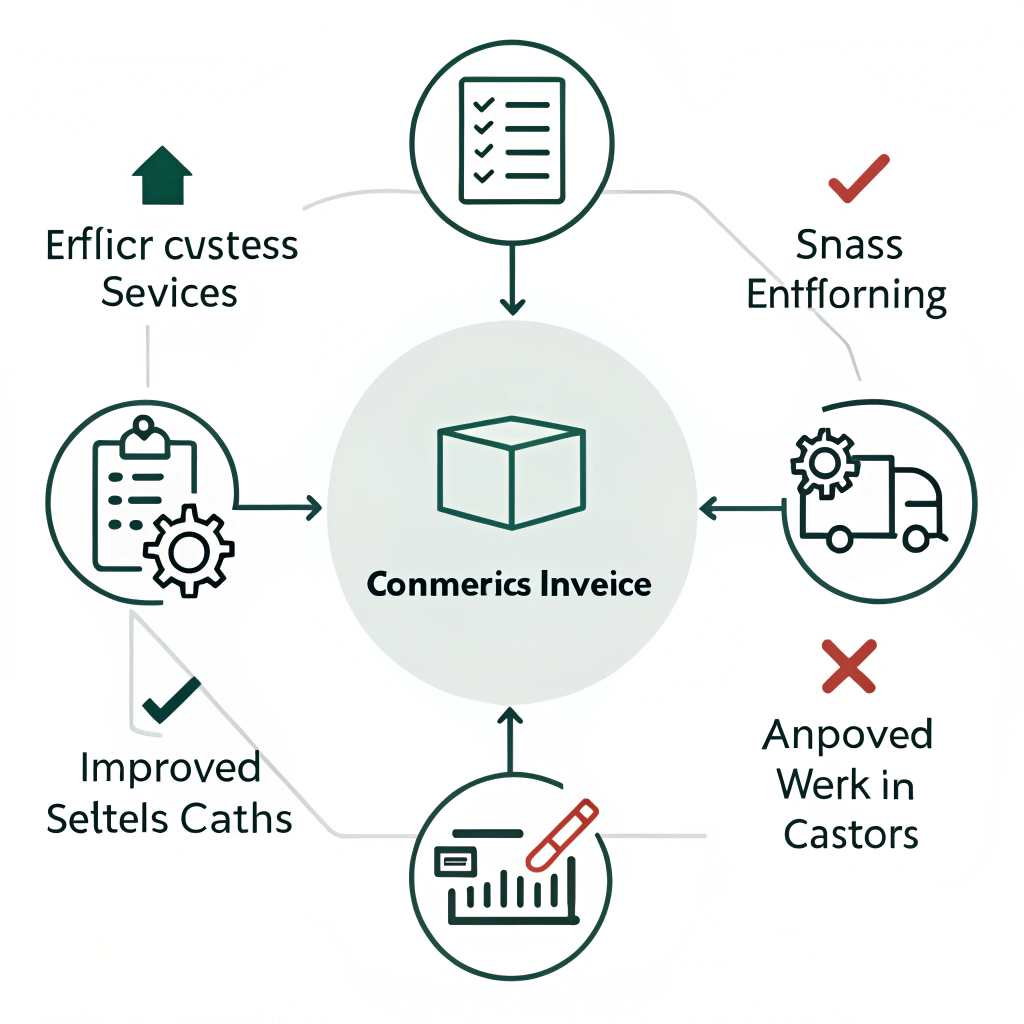 minimalistic illustration of efficient commercial invoice workflow and improved trade process