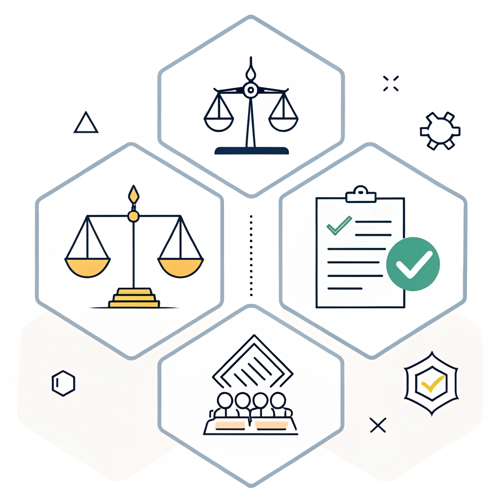 Minimal illustration with vector icons symbolizing compliance and risk management