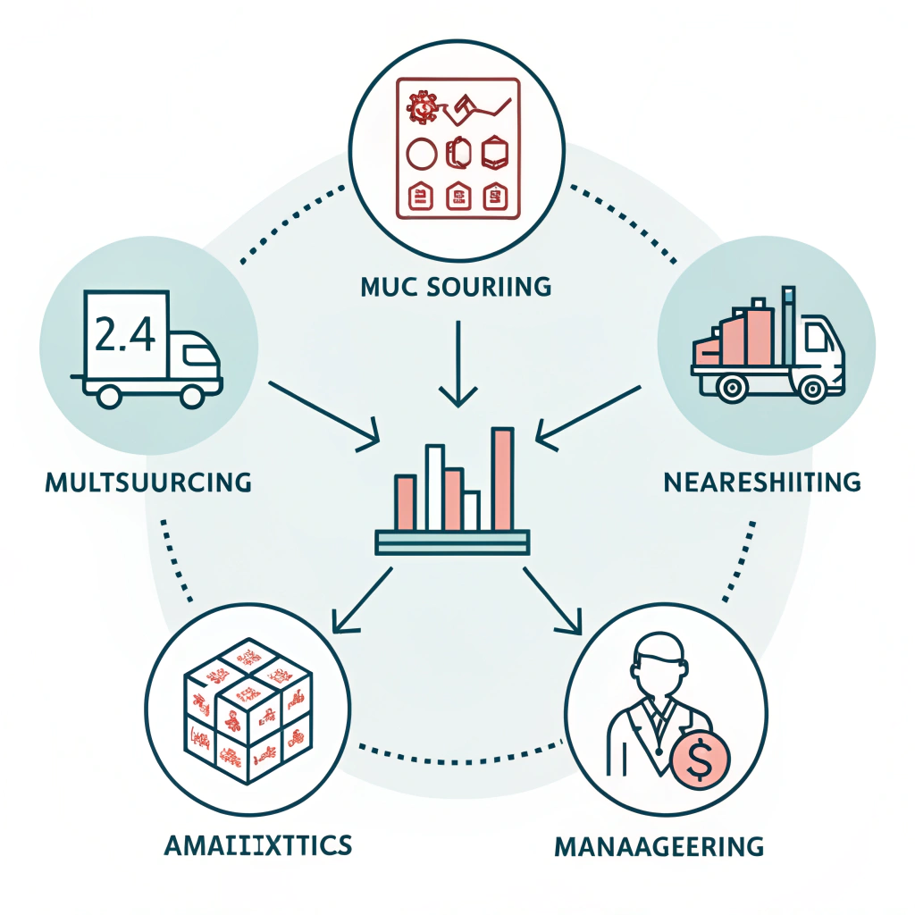 Minimalist 2D graphic depicting adaptive strategies in supply chain management.