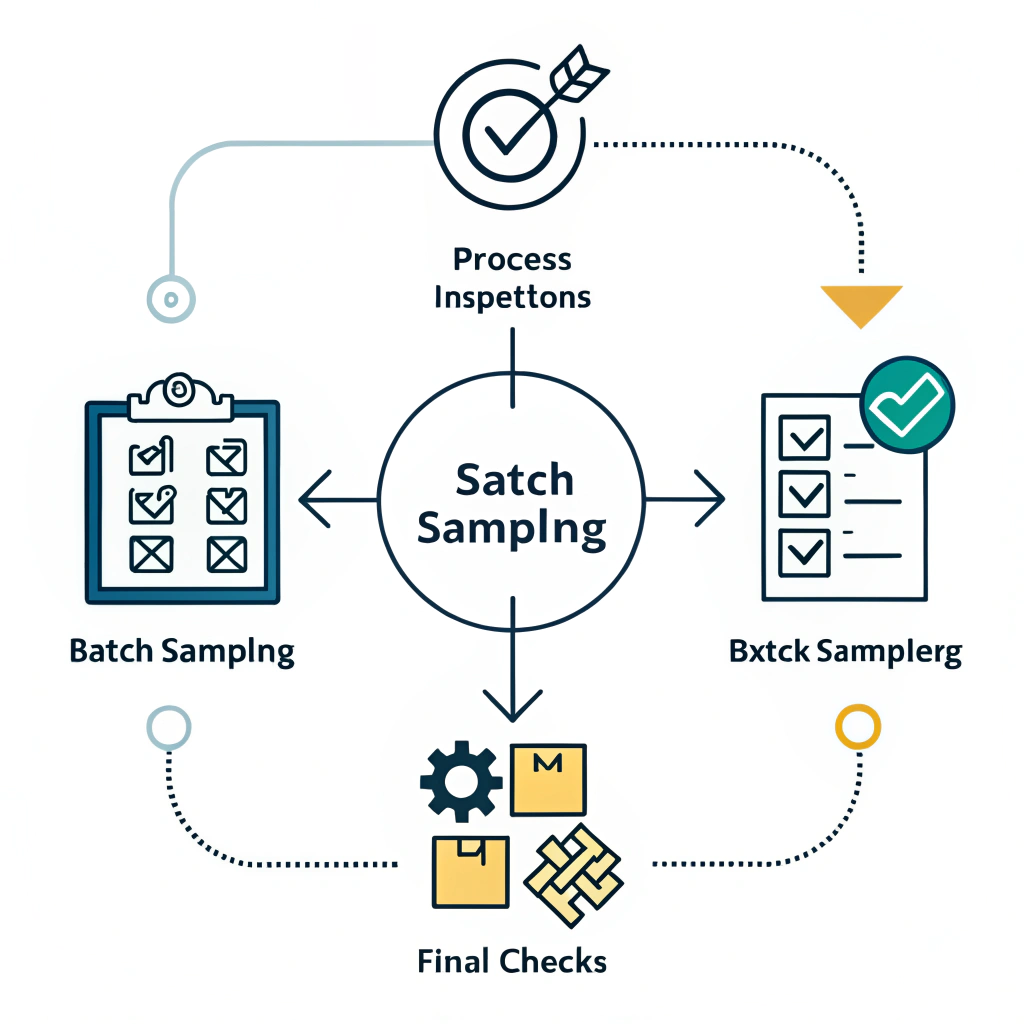 Flat design illustration of a quality control process with flowchart icons