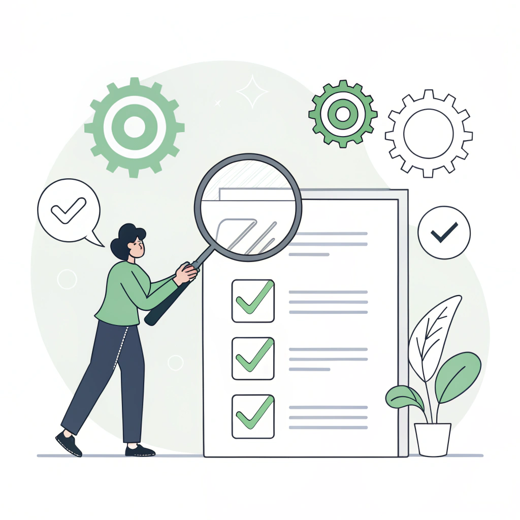 Minimalist flat design of supplier verification process with inspection icons