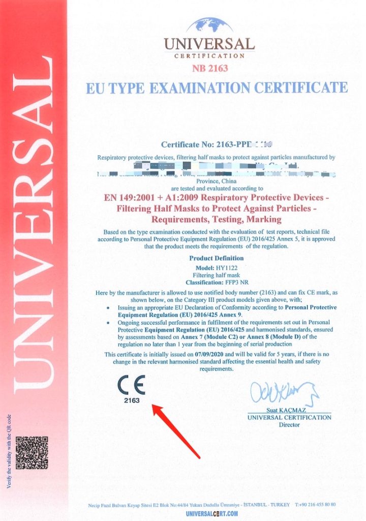 Sample CE certification document for European market compliance