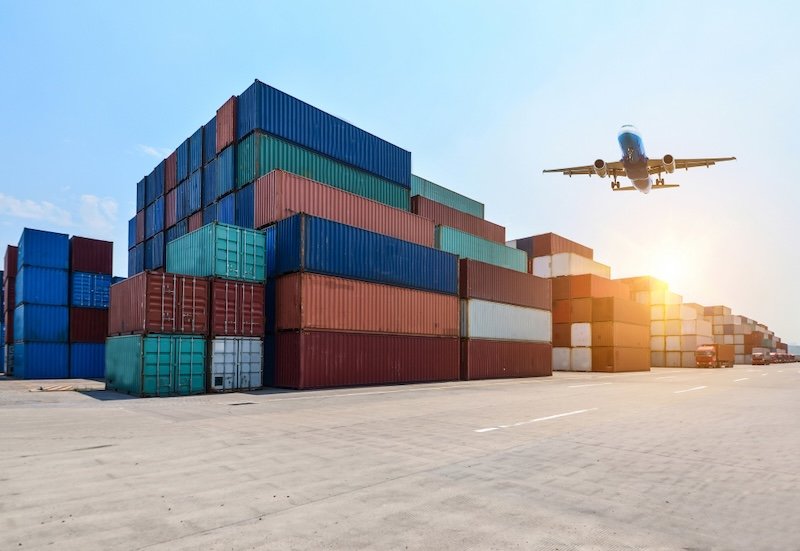 Cargo plane loading freight for air shipment