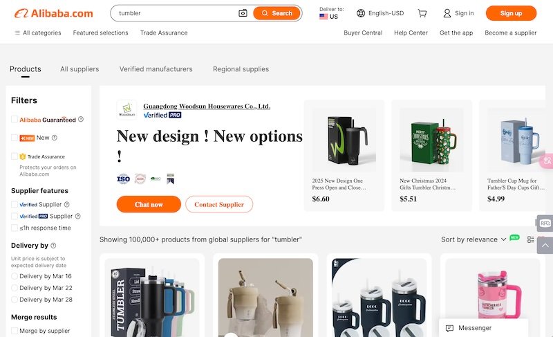 Alibaba.com homepage used for sourcing suppliers online