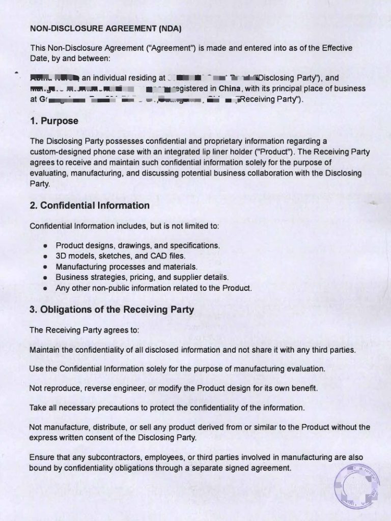 Sample non-disclosure agreement outlining confidentiality terms