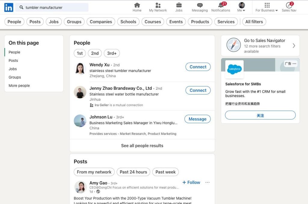 LinkedIn search results for tumbler manufacturer suppliers