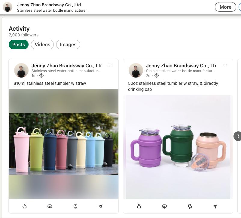 LinkedIn supplier profile showing company details and contacts