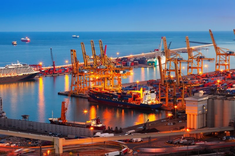 cargo port with shipping containers used for international freight